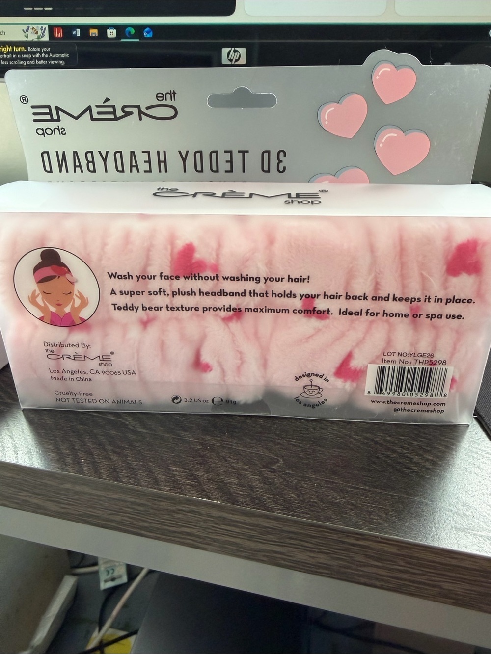 THE CREME SHOP Plush Spa Beauty 3D Headband **Sweet Hearts** Pink Red White Soft - Picture 5 of 6
